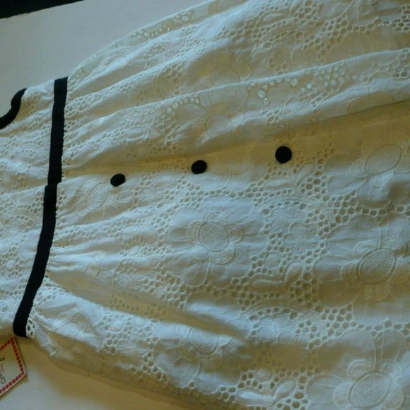 Milly Minis Little Girl Navy Silk Trim Off White Cotton Lace Dress Size 5 - Picture 8 of 12